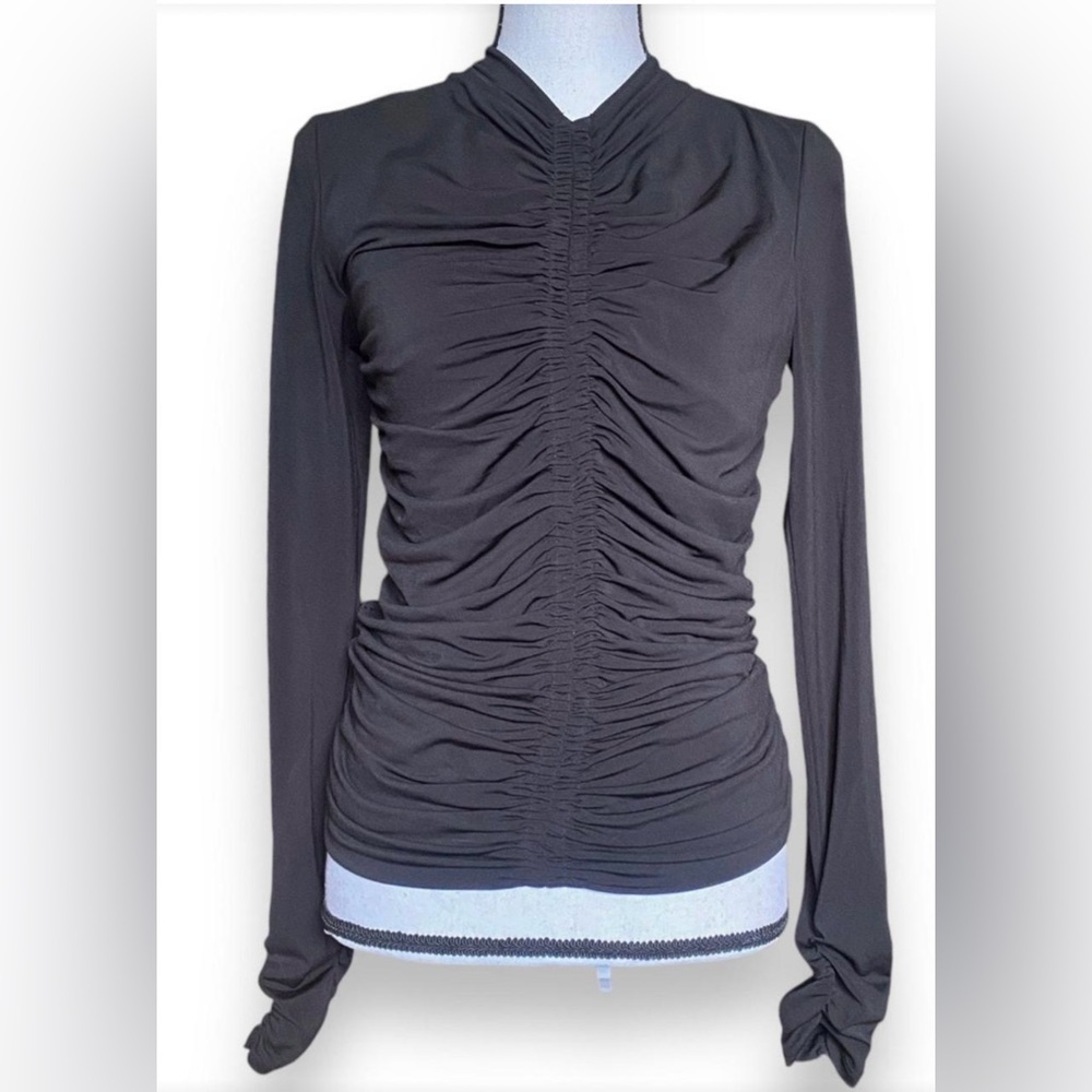🖤 EUC RACHEL PARCELL Black Ruched Stretch Knit Long Sleeve Top | Women’s Small